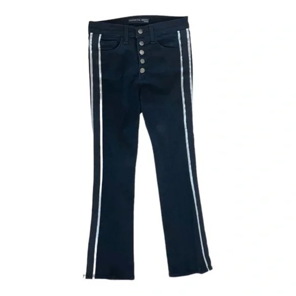 Veronica Beard Black Carolyn Boot Cut Cropped Tuxedo Striped Jeans - Picture 2 of 8